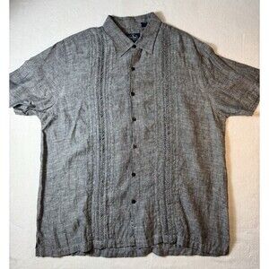 Nat Nast Linen Shirt Mens XL Black Grey Resort Cruise Hawaiian Cuban Button Up